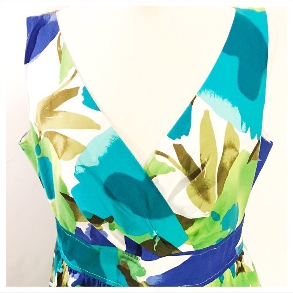Signature by Robbie Bee Blue Green Floral Sleeveless Empire Waist Dress - Picture 3 of 6